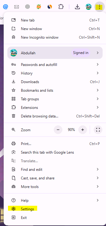Click the three-dot menu → Settings