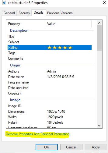 At the bottom, click Remove Properties and Personal Information