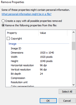 Choose to remove all properties, then click OK