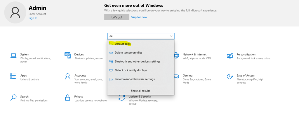 Go to Settings → Apps → Default Apps
