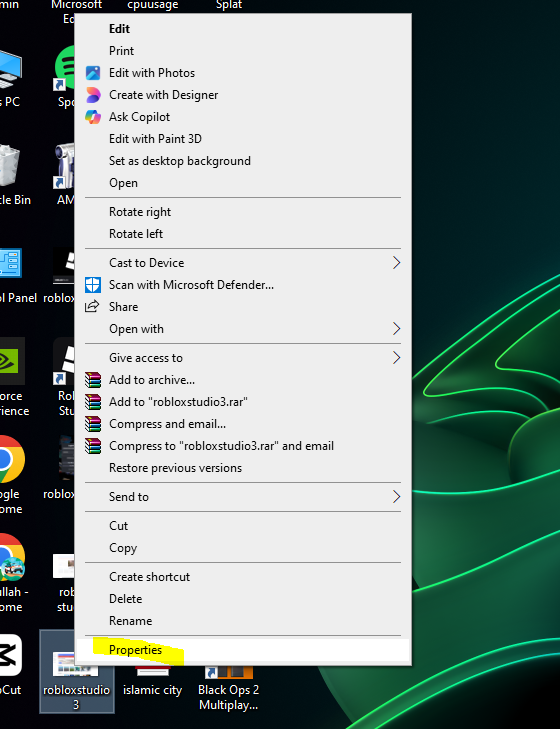 Right-click the photo and select Properties