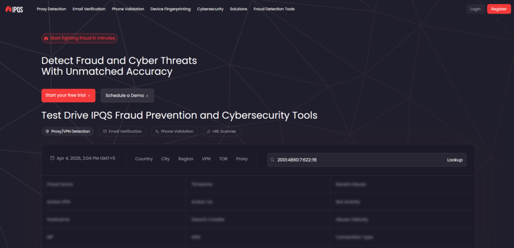 IPQualityScore homepage