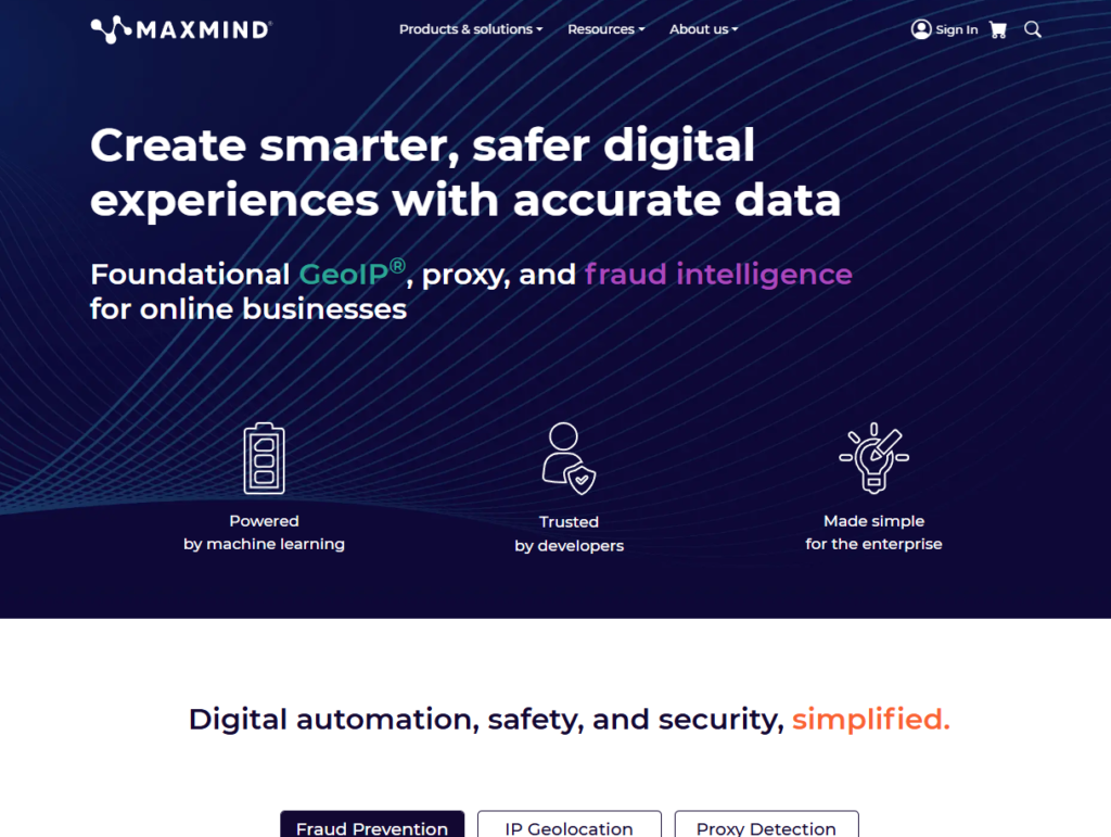 MaxMind minFraud homepage