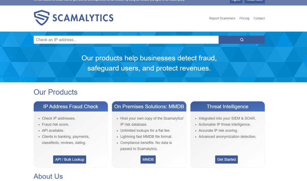 Scamalytics homepage