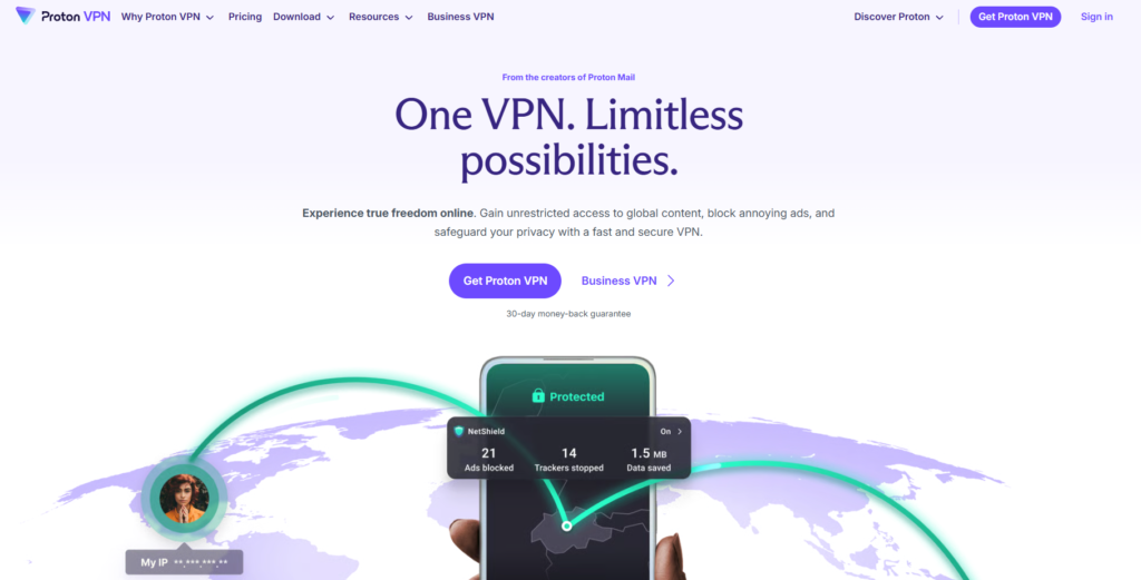 Proton VPN homepage