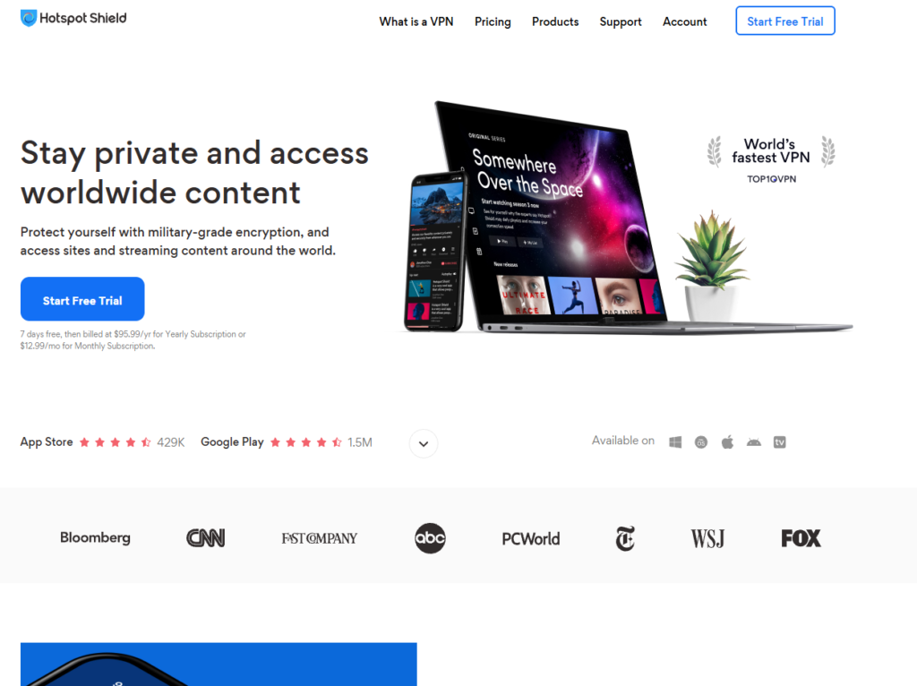 Hotspot Shield homepage