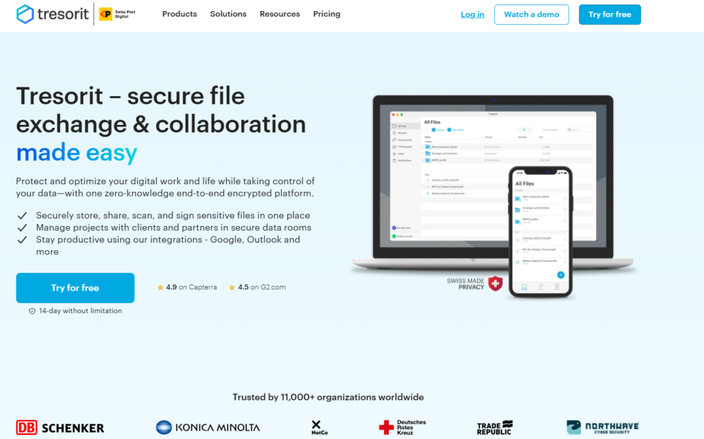 Tresorit homepage