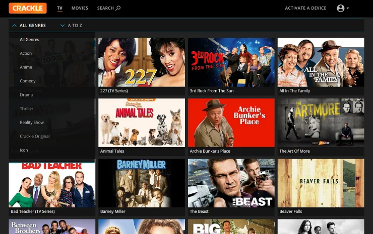 Crackle homepage