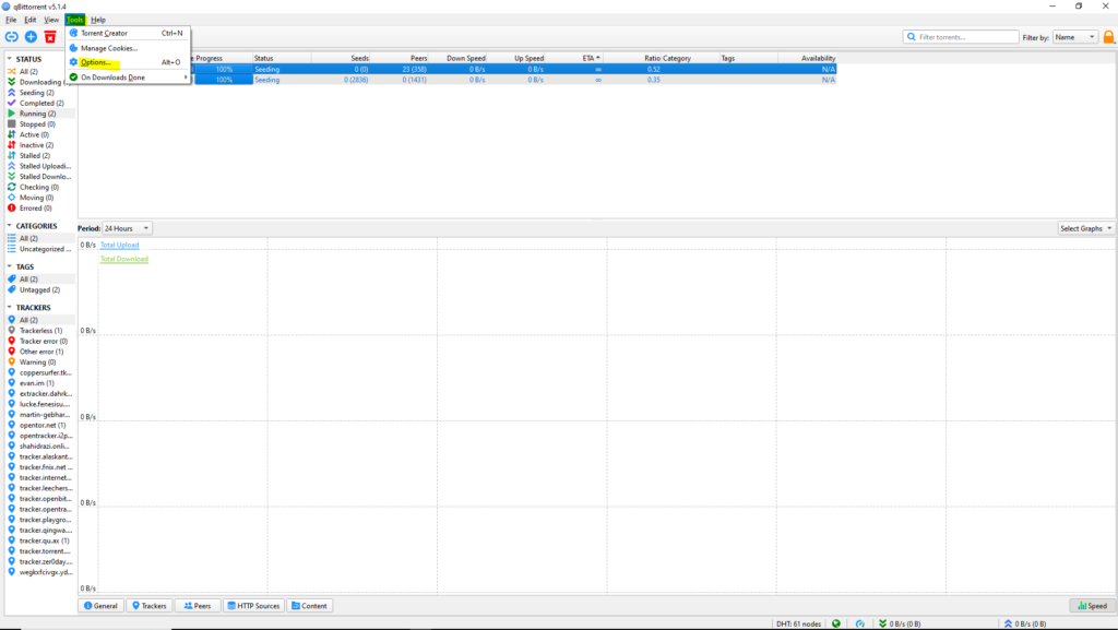 Open qBittorrent and navigate to Tools > Options > Advanced.