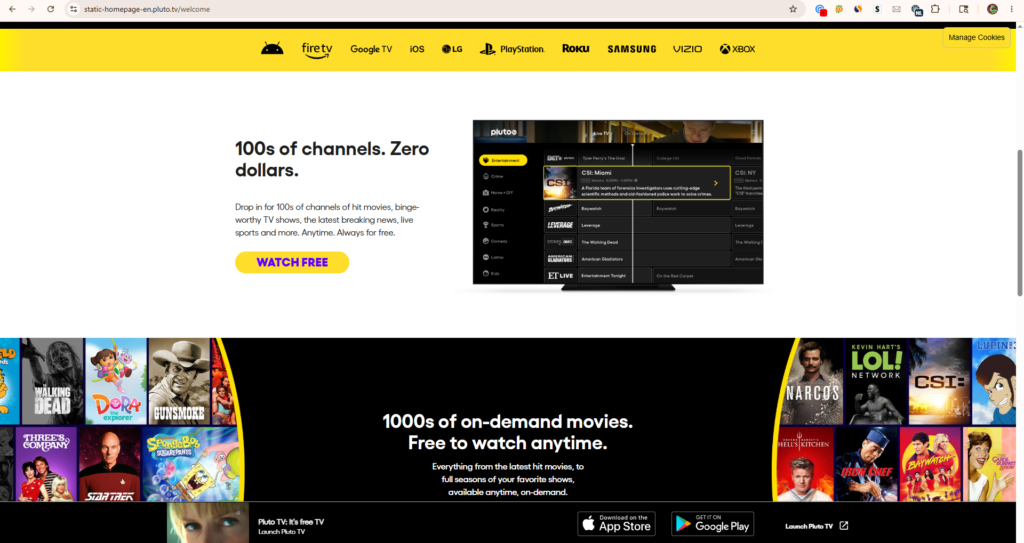 pluto.tv homepage