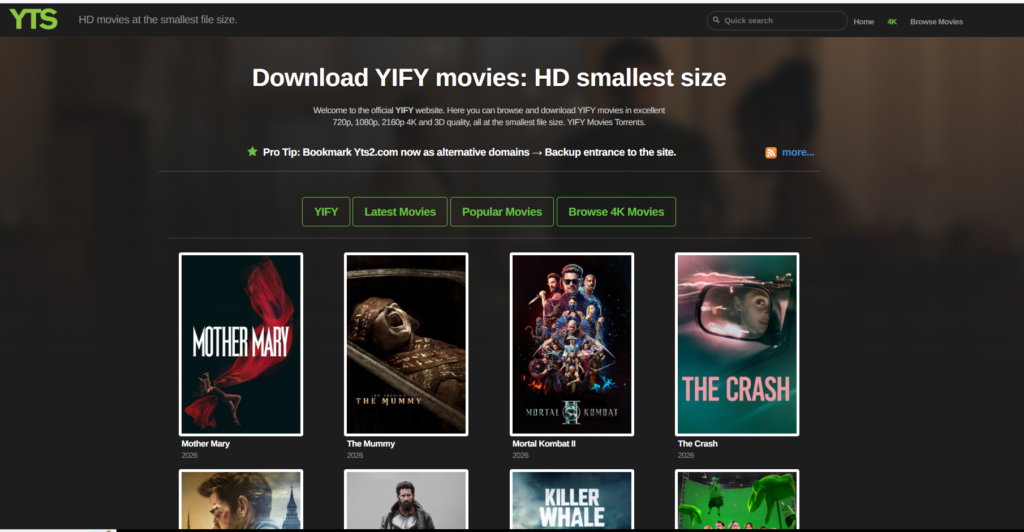 YTS  homepage