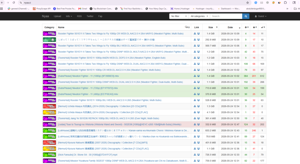 Nyaa.si homepage