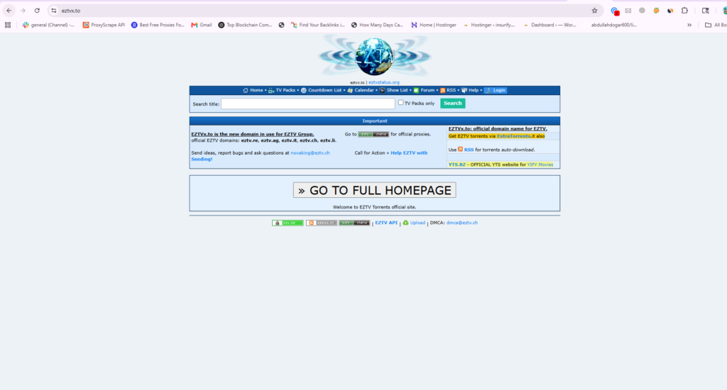 EZTV  homepage