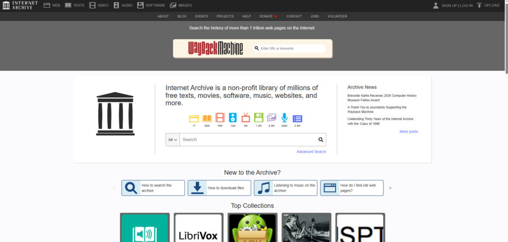 Internet Archive homepage