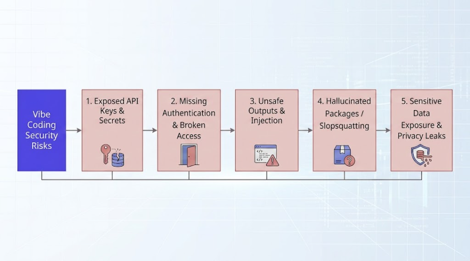 A chart of five Vibe Coding security risks listed vertically.