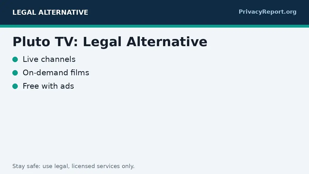 Pluto TV live channels graphic as a legal SolarMovie alternative