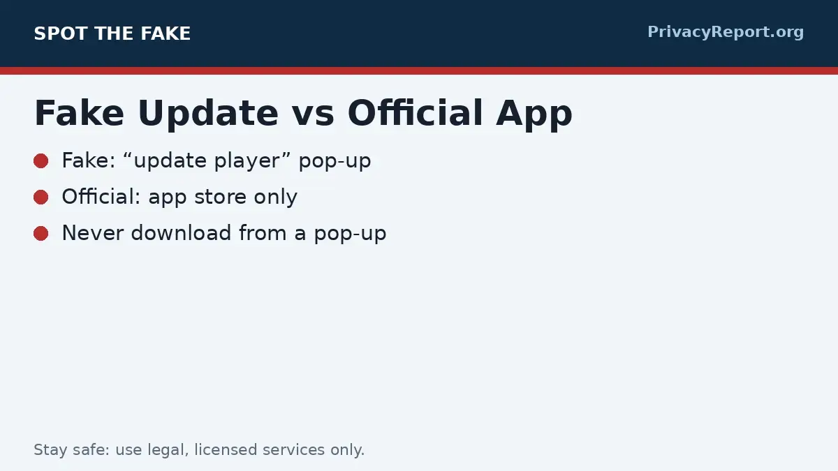 Putlocker fake update warning comparing fake prompt and official app